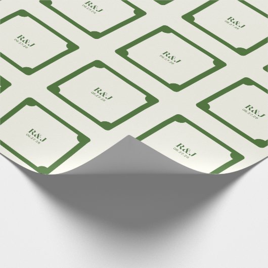 Trouwpaar Monogram Groen Cadeaupapier (Hoek)