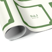 Trouwpaar Monogram Groen Cadeaupapier (Rol Hoek)