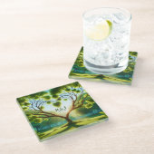 Trouwpaar Monogram Groen Glazen Onderzetter (Schuin)