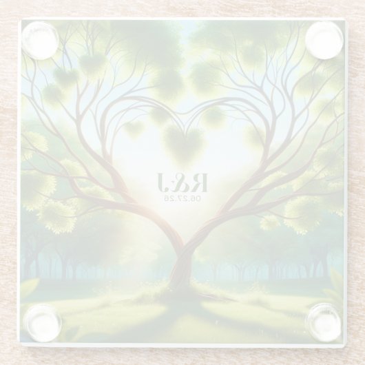 Trouwpaar Monogram Groen Glazen Onderzetter (Achterkant)