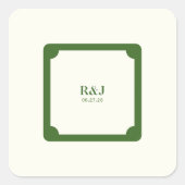 Trouwpaar Monogram Groen Vierkante Sticker (Voorkant)