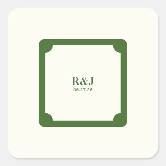 Trouwpaar Monogram Groen Vierkante Sticker (Voorkant)