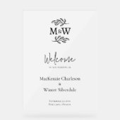 Trouwpaar Monogram Initialen Botanisch Welkom Acryl Bord (Voorkant)