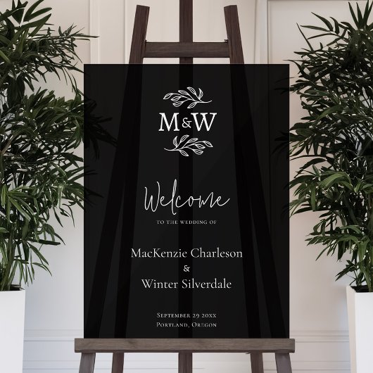 Trouwpaar Monogram Initialen Botanisch Welkom Acryl Bord