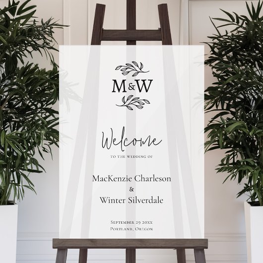 Trouwpaar Monogram Initialen Botanisch Welkom Acryl Bord