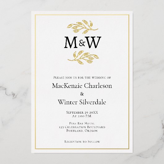 Trouwpaar Monogram Initialen Minimalistisch Folie Uitnodiging (Voorkant)