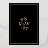 Trouwpaar Monogram Initialen Zwart Goud Folie Uitnodiging (Achterkant)
