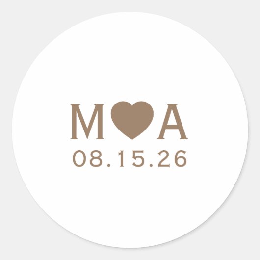 Trouwpaar Monogram Liefde Hart Ronde Sticker (Voorkant)