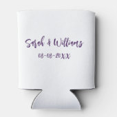 Trouwpaar. Naam datum paarse eenvoudige minimum mo Blikjeskoeler (Achterkant)