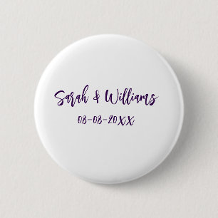 Trouwpaar. Naam datum paarse eenvoudige minimum mo Ronde Button 5,7 Cm