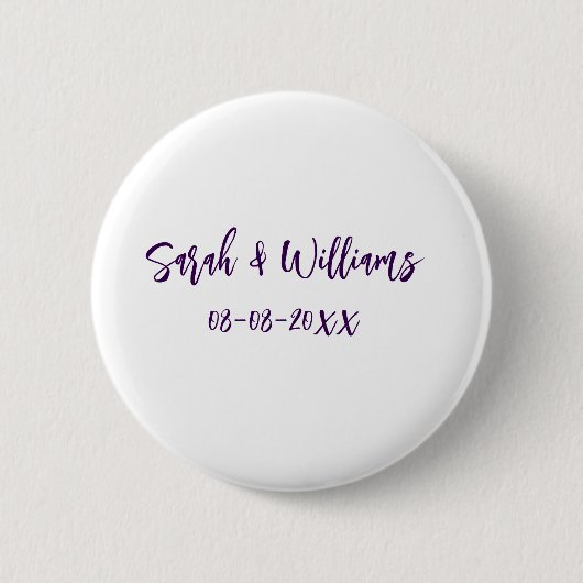 Trouwpaar. Naam datum paarse eenvoudige minimum mo Ronde Button 5,7 Cm (Voorkant)