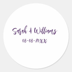 Trouwpaar. Naam datum paarse eenvoudige minimum mo Ronde Sticker