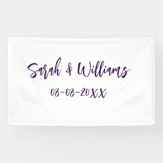 Trouwpaar. Naam datum paarse eenvoudige minimum mo Spandoek (Horizontaal)