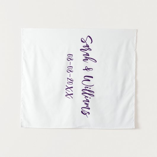 Trouwpaar. Naam datum paarse eenvoudige minimum mo Wandkleed (Voorkant (horizontaal))