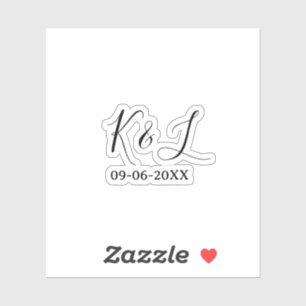 Trouwpaar naam letter datum rood pastel achtergron sticker