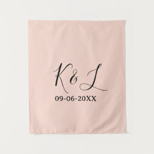 Trouwpaar naam letter datum roze pastel achtergron wandkleed