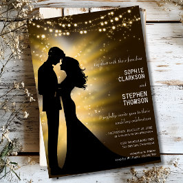 Trouwpaar silhouet bij nacht bruiloft kaart