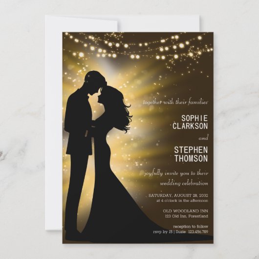 Trouwpaar silhouet bij nacht bruiloft kaart (Voorkant)