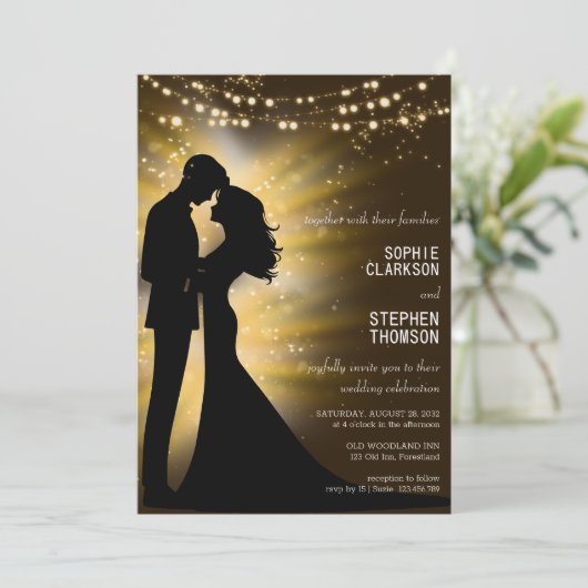 Trouwpaar silhouet bij nacht bruiloft kaart (Staand voorkant)