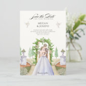 Trouwpaar tuin waterverf save the date (Staand voorkant)