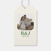 Trouwpaar Voeg foto toe Groen Monogram Cadeaulabel (Voorkant)