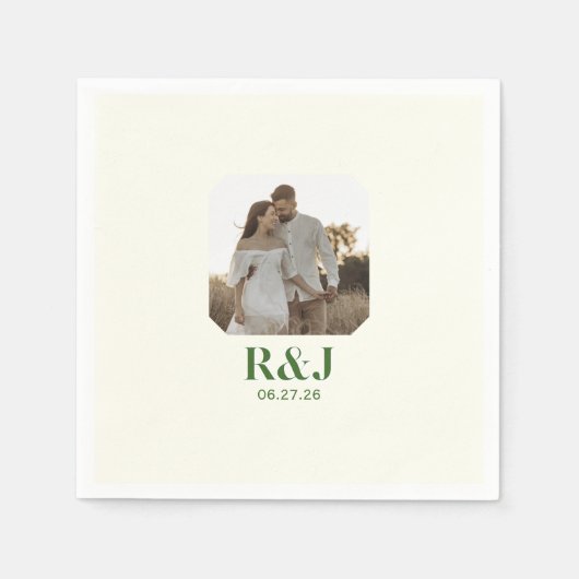 Trouwpaar Voeg foto toe Groen Monogram Servet (Voorkant)