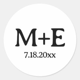 Trouwpaar Zwarte Initialen & Datum Ronde Sticker