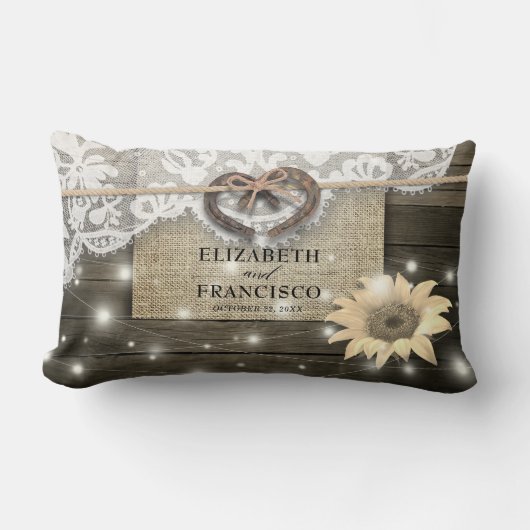 Trouwpaard Hoefijzer Hart Kantwerk Zonnebloem Hout Kussen (Voorkant)