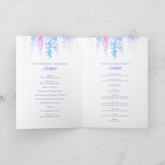 Trouwpaars blauw bloemkunst cascadeprogramma programma (Binnen)