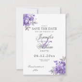 Trouwpaars Purper Rustieke Bloem Foto Bewaar Datum Save The Date (Voorkant)