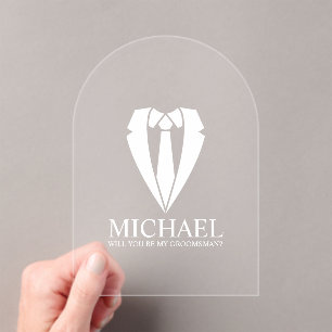 Trouwpak gepersonaliseerde Groomsman voorstel Acryl Uitnodigingen