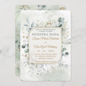 Trouwpakket Sjabloon in goud en groen Kaart (Voorkant / Achterkant)