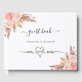 Trouwpampas grasbloem roos gouden boho gastenboek (Voorkant)