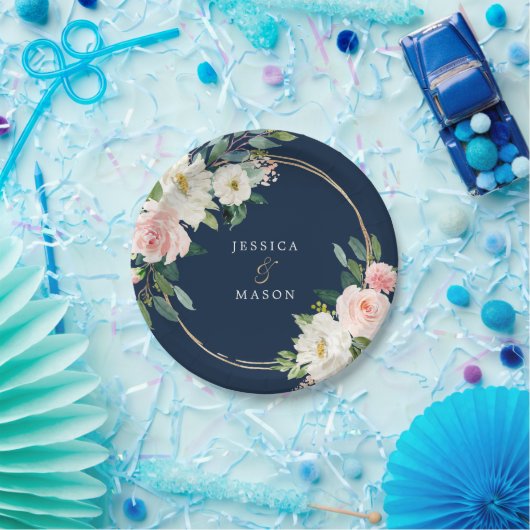 Trouwpapier bord in Navy Blauw Goud Blush (Feest)