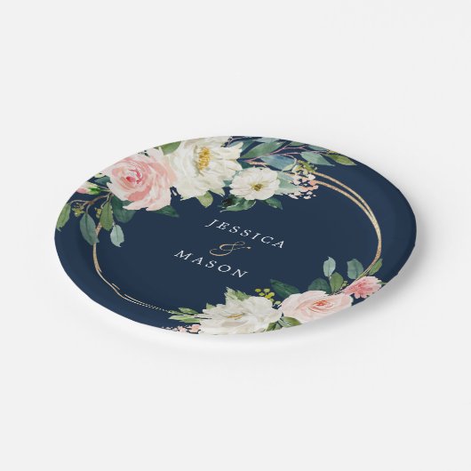Trouwpapier bord in Navy Blauw Goud Blush (Gekanteld)
