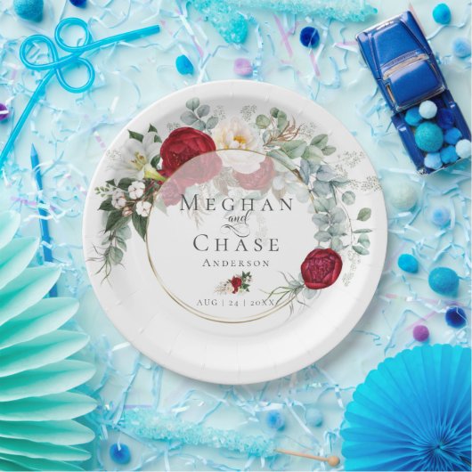 Trouwpapier Bord | Levendig rood pioenroos boeket (Feest)