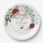 Trouwpapier Bord | Levendig rood pioenroos boeket (Voorkant)