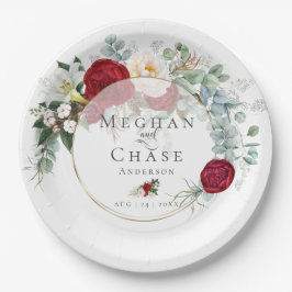 Trouwpapier Bord | Levendig rood pioenroos boeket