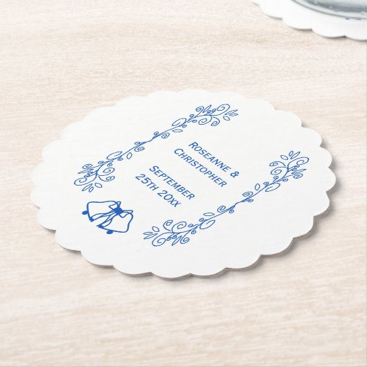 Trouwpapier coaster blauw saffier bellen kartonnen onderzetters (Gekanteld)