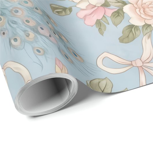 Trouwpapier met bloemen en pauwen cadeaupapier (Rol Hoek)