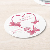 Trouwpapier Onderzetter Roze Hart Vlinders (Gebogen)