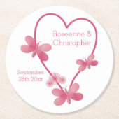 Trouwpapier Onderzetter Roze Hart Vlinders (Voorkant)