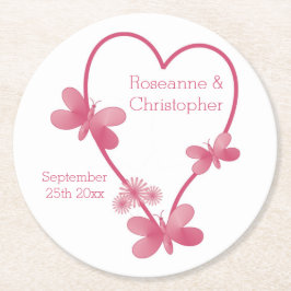 Trouwpapier Onderzetter Roze Hart Vlinders