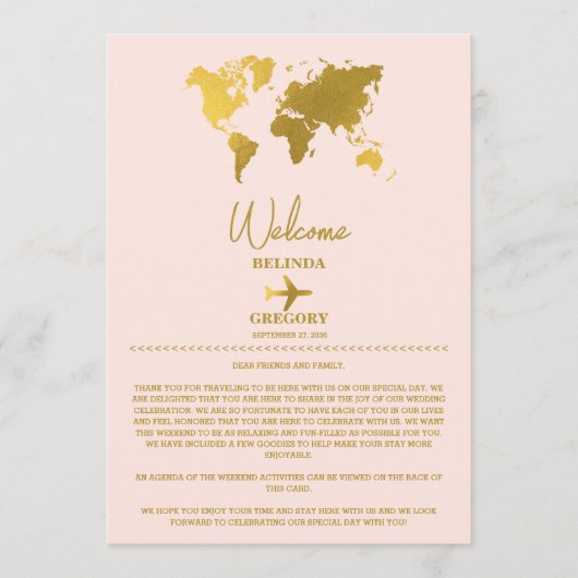 Trouwpaspoort Goud Roze Itinerarium Programmakaart (Voorkant)