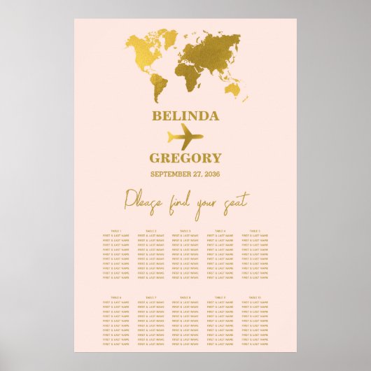Trouwpaspoort Roze Goud Stoelenplattegrond Poster (Voorkant)
