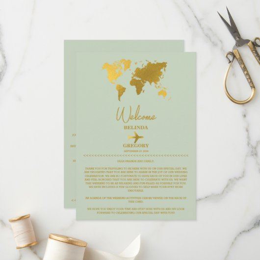 Trouwpaspoort Sage Green Gold Route Programmakaart (Voorkant / Achterkant in situ)