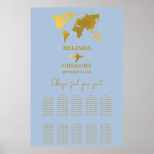 Trouwpaspoort Stofblauw Goud Stoelenplattegrond Poster