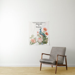 Trouwpauw Botanische Vintage Elegante Evenemente Wandkleed