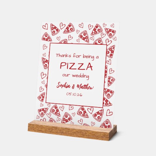 Trouwpizza na feest rood Italiaanse hand getekend Acryl Bord (Hoek)