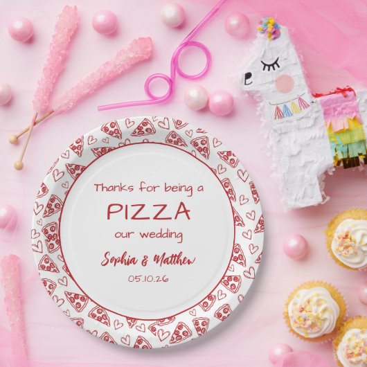 Trouwpizza na feest rood Italiaanse hand getekend Papieren Bordje (Feest)
